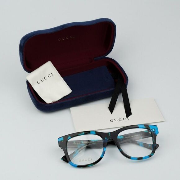 NEW Gucci GG1332O 006 Spotted Black Turquoise Havana Square Men Eyeglasses - Picture 10 of 11